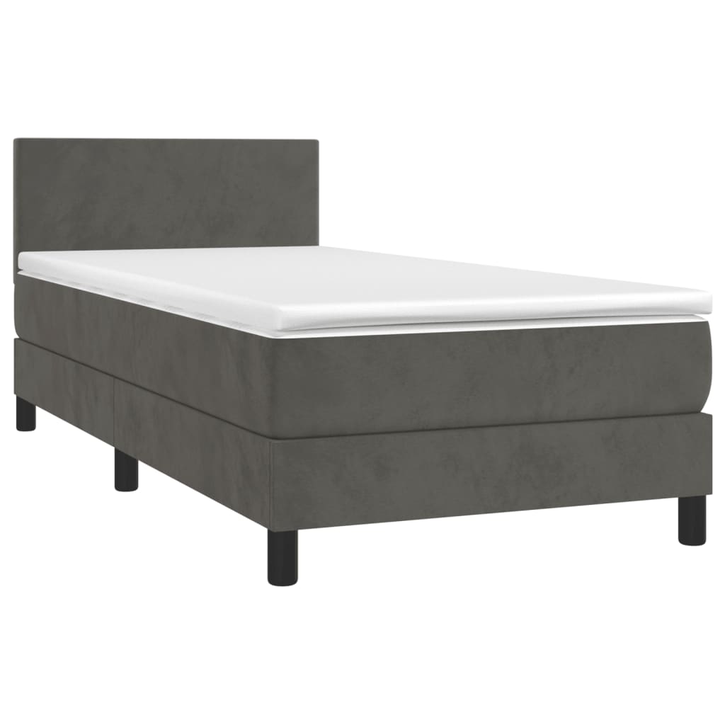Sommier tapissier avec matelas gris foncé 100x200 cm velours