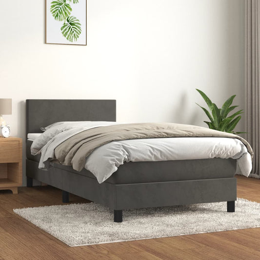 Sommier tapissier avec matelas gris foncé 100x200 cm velours