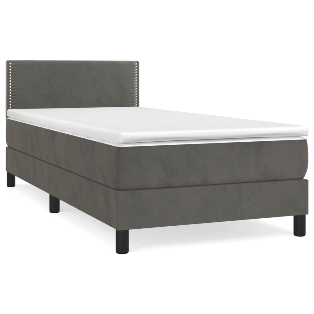 Sommier tapissier avec matelas gris foncé 100x200 cm velours