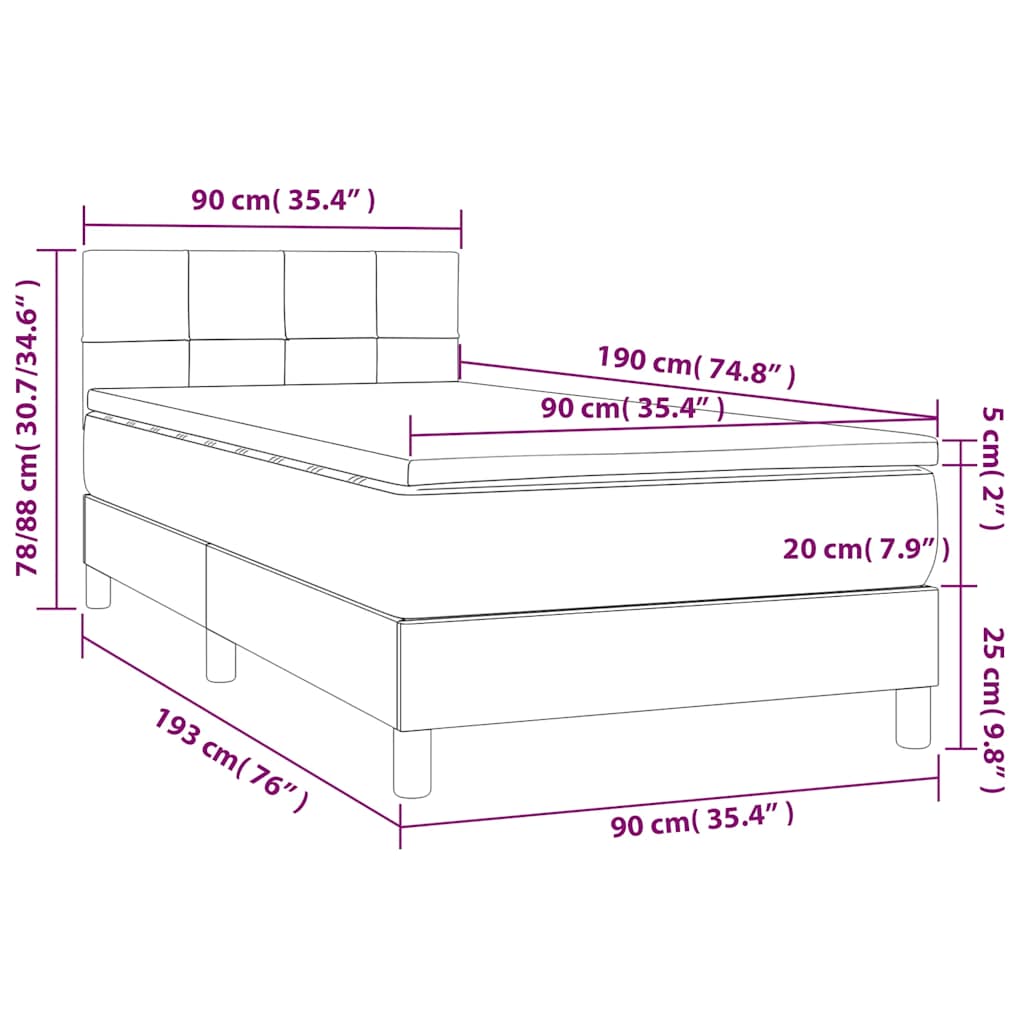 Boxspringbett mit Matratze Dunkelblau 90x190 cm Samt
