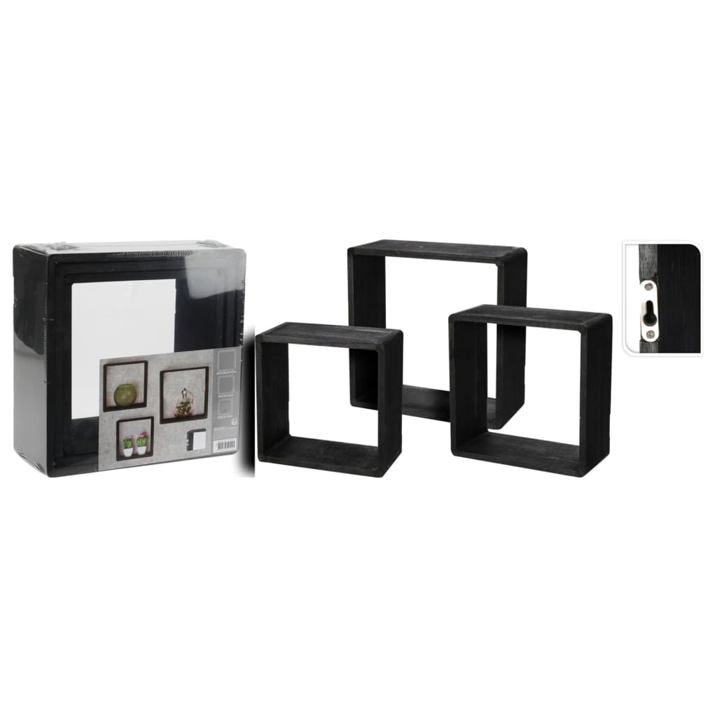 3-tlg. Holzregal-Set 28,5x28,5x12 cm Schwarz