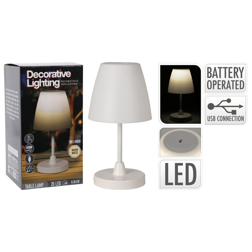 H&amp;S Collection Lampe de table LED rechargeable blanc 13x30 cm