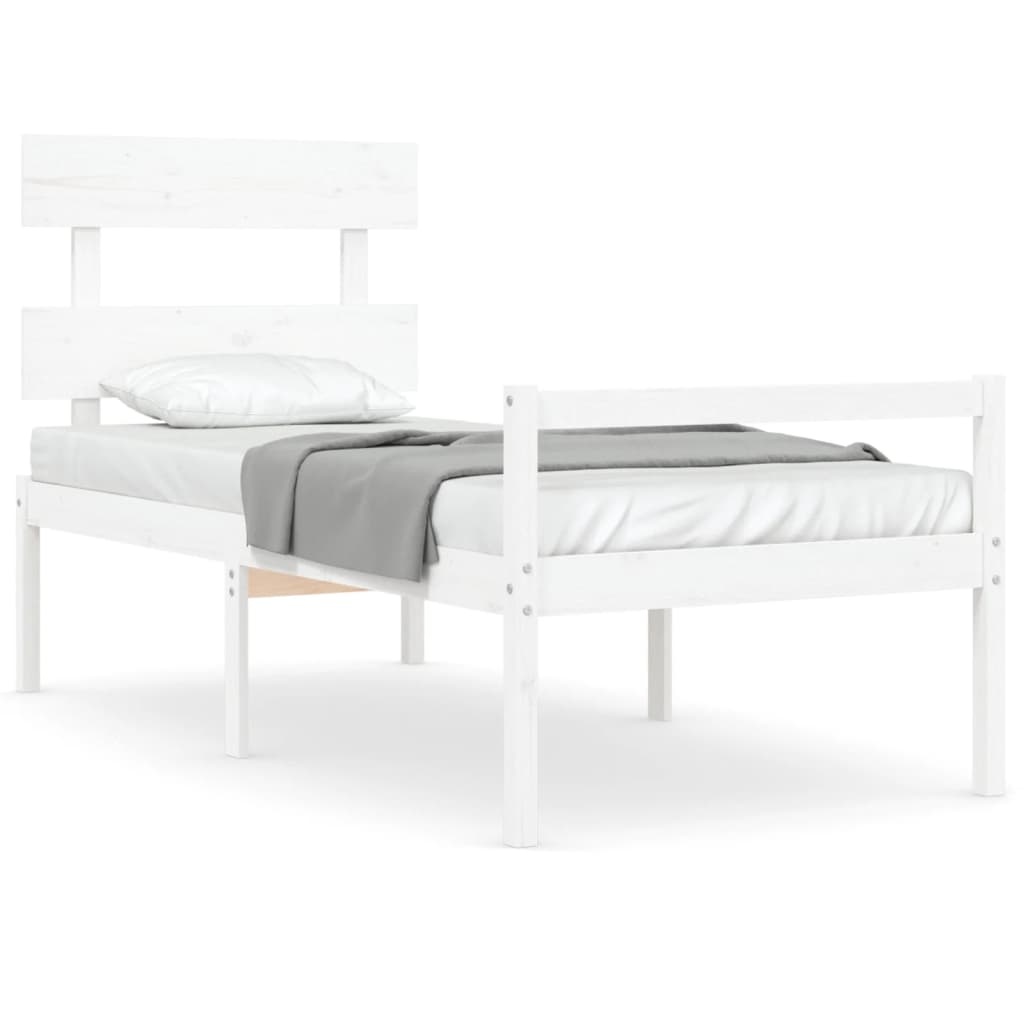 Seniorenbett mit Kopfteil Weiß Massivholz