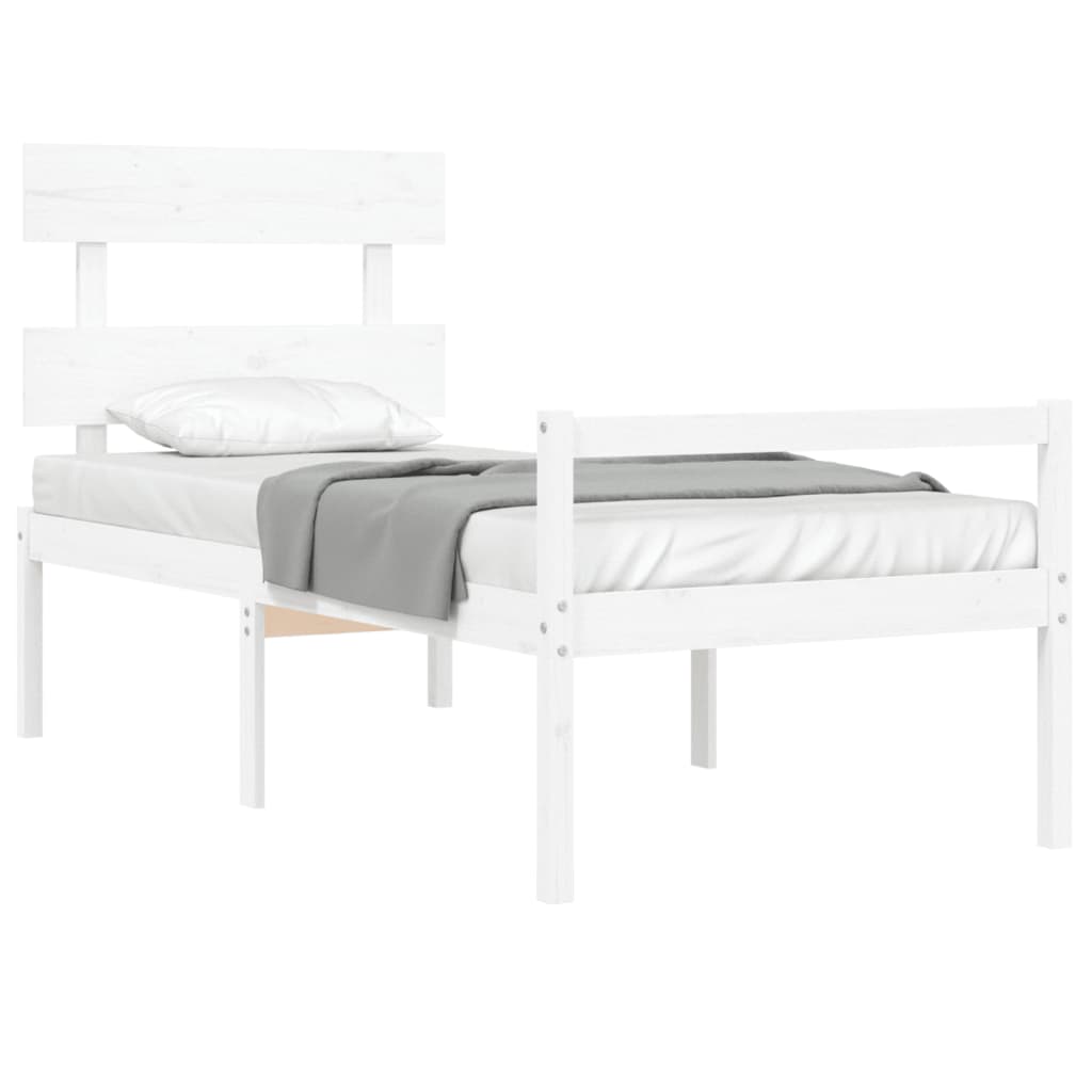 Seniorenbett mit Kopfteil Weiß Massivholz