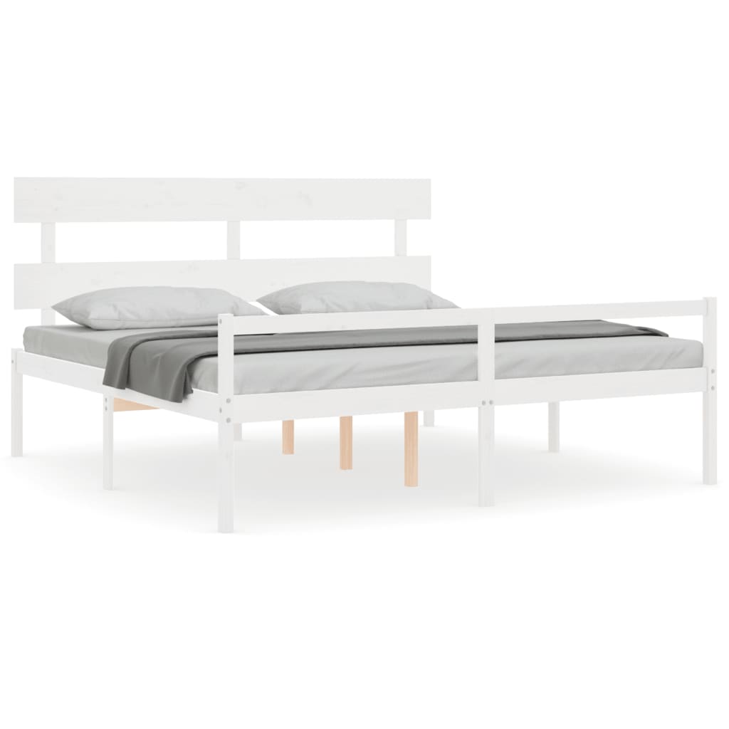 Seniorenbett mit Kopfteil 200x200 cm Weiß Massivholz