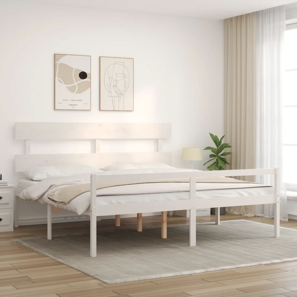 Seniorenbett mit Kopfteil 200x200 cm Weiß Massivholz