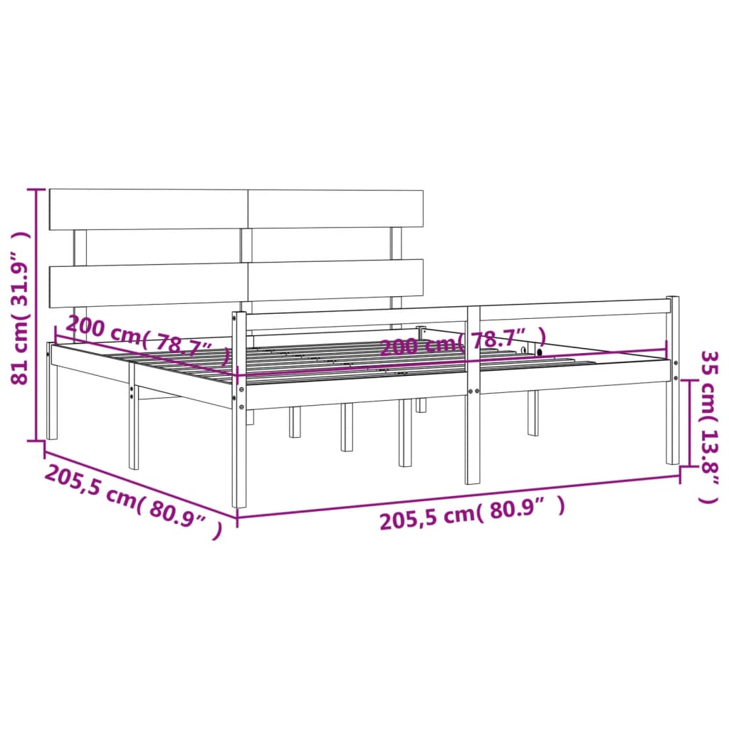 Seniorenbett mit Kopfteil 200x200 cm Weiß Massivholz