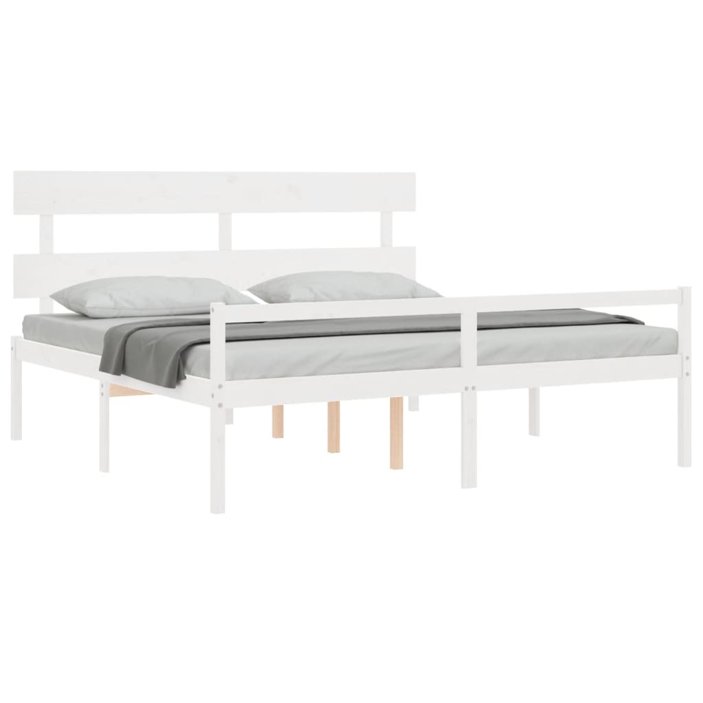 Seniorenbett mit Kopfteil 200x200 cm Weiß Massivholz