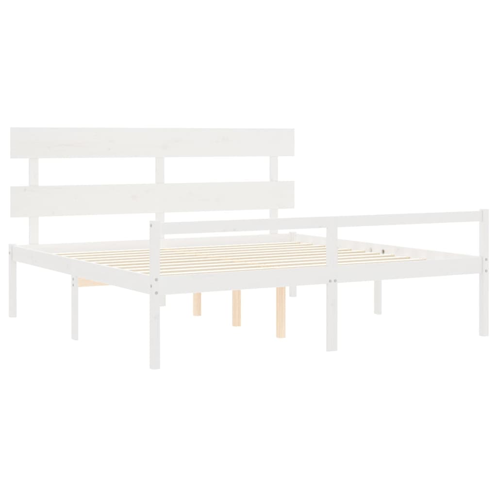 Seniorenbett mit Kopfteil 200x200 cm Weiß Massivholz