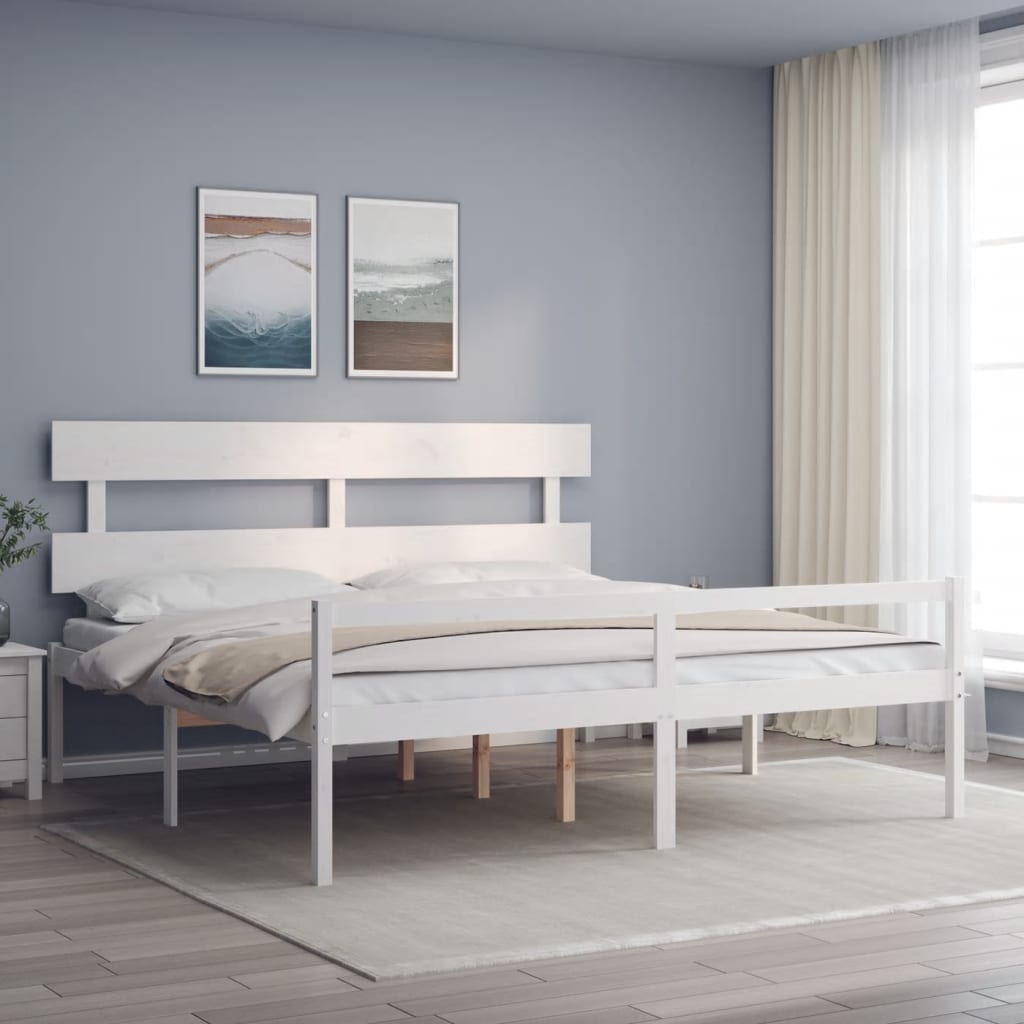 Seniorenbett mit Kopfteil 200x200 cm Weiß Massivholz