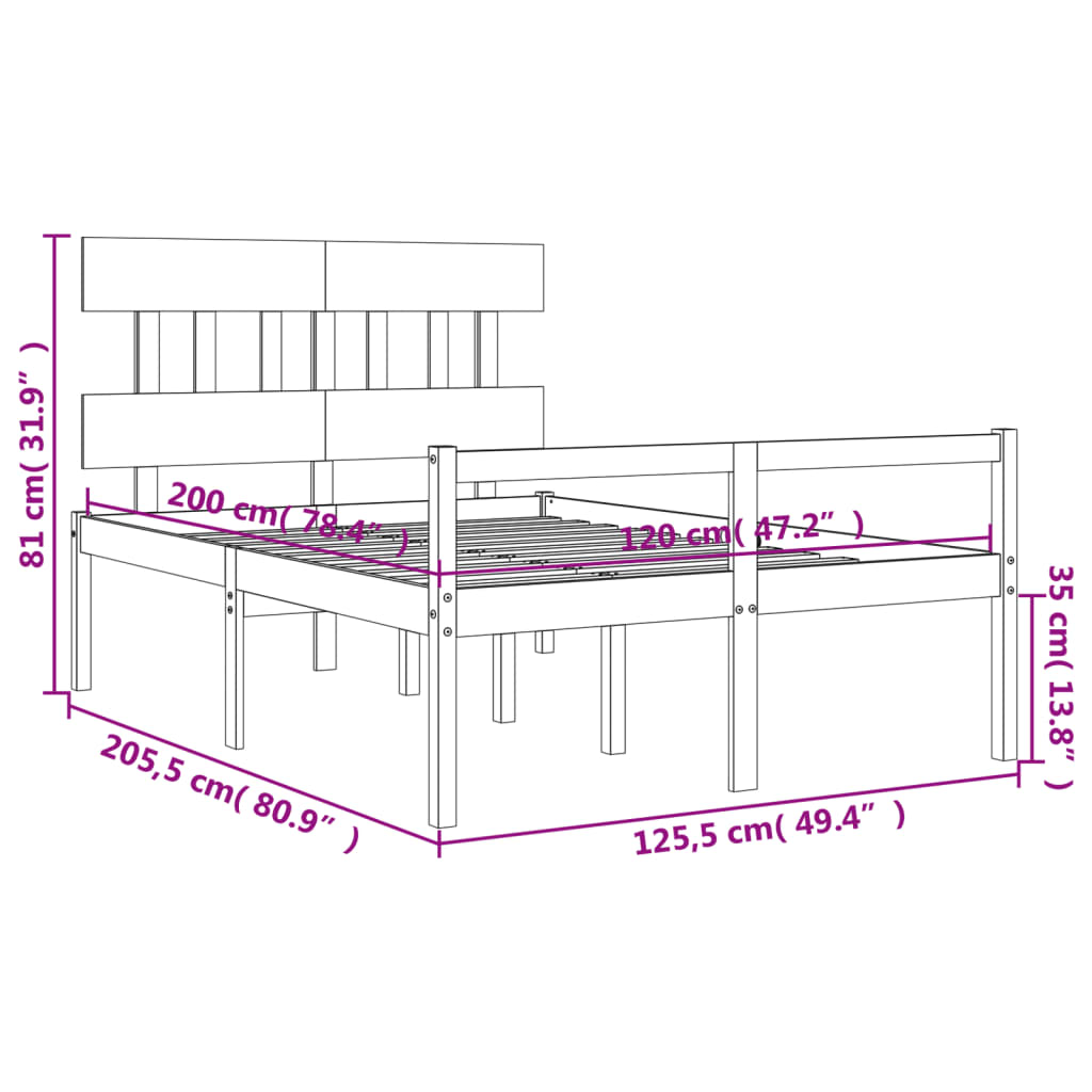 Seniorenbett mit Kopfteil 120x200 cm Massivholz