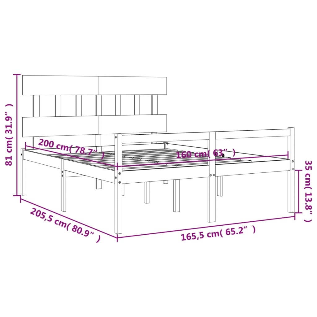 Seniorenbett mit Kopfteil 160x200 cm Weiß Massivholz