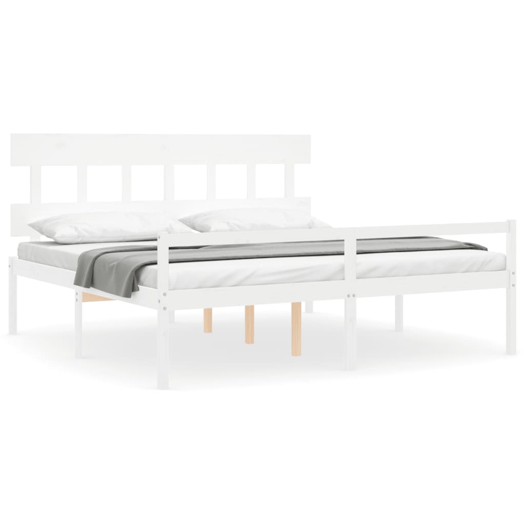 Seniorenbett mit Kopfteil 200x200 cm Weiß Massivholz