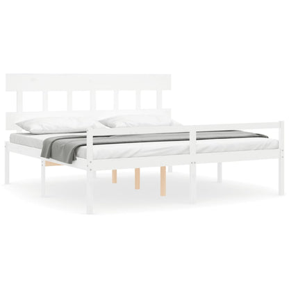 Seniorenbett mit Kopfteil 200x200 cm Weiß Massivholz