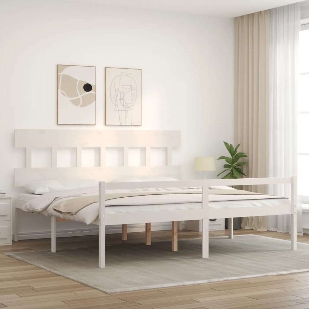 Seniorenbett mit Kopfteil 200x200 cm Weiß Massivholz