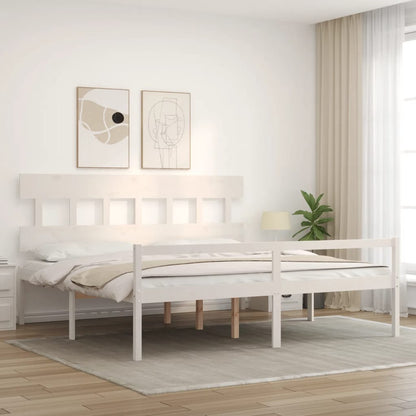 Seniorenbett mit Kopfteil 200x200 cm Weiß Massivholz
