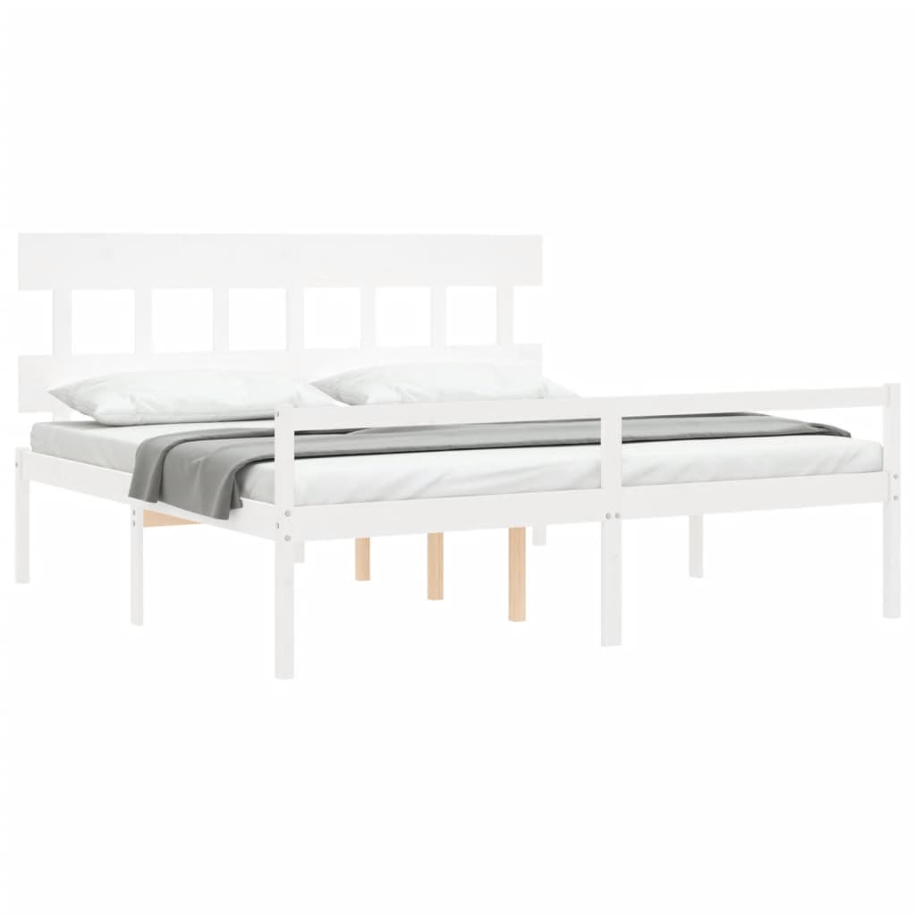 Seniorenbett mit Kopfteil 200x200 cm Weiß Massivholz