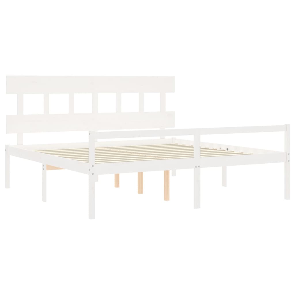 Seniorenbett mit Kopfteil 200x200 cm Weiß Massivholz