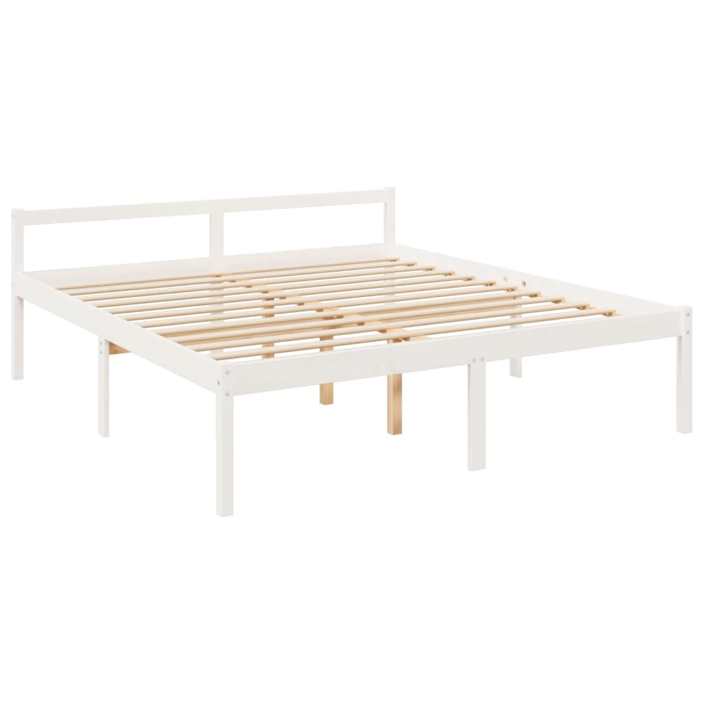Seniorenbett mit Kopfteil 200x200 cm Weiß Massivholz