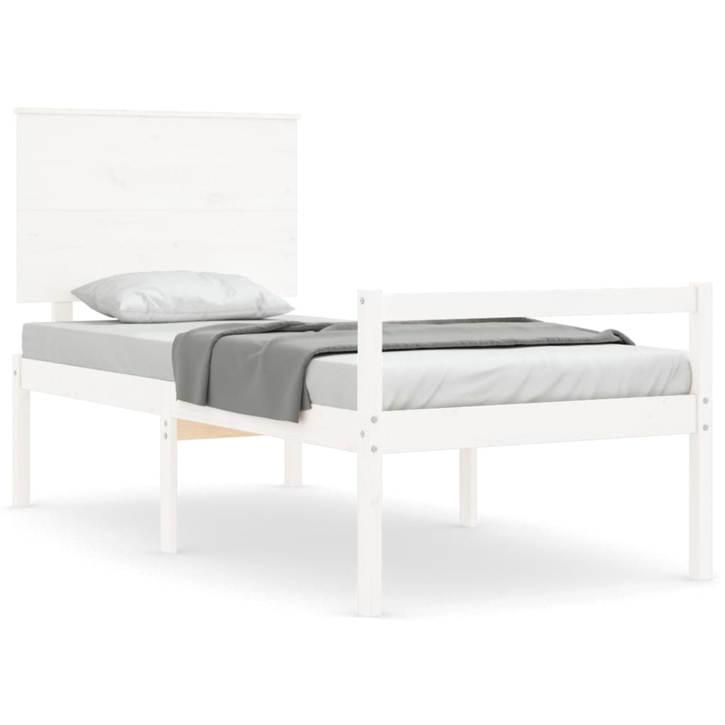 Seniorenbett mit Kopfteil Weiß Massivholz
