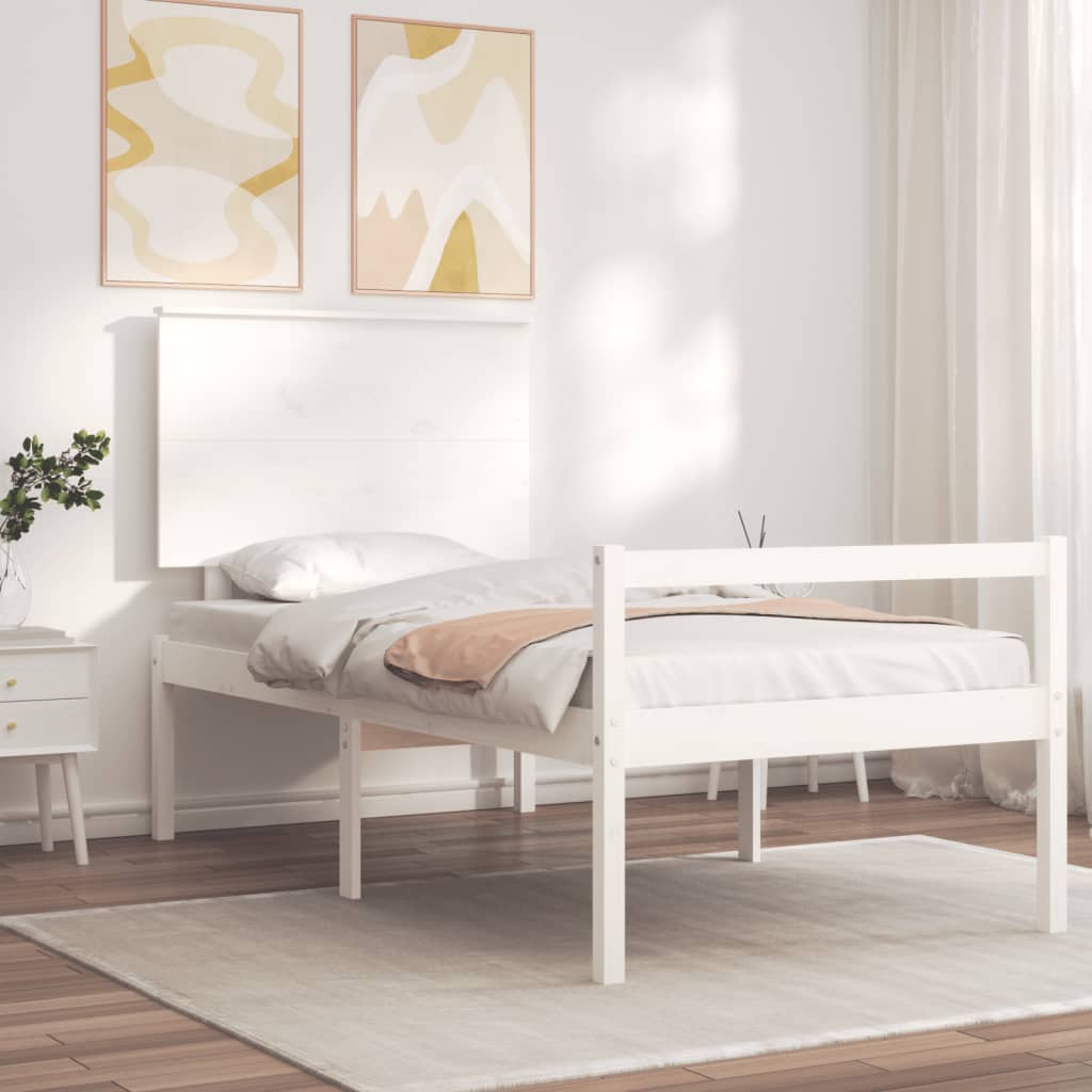 Seniorenbett mit Kopfteil Weiß Massivholz