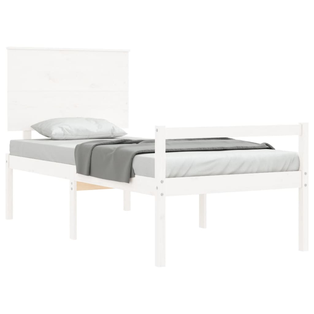 Seniorenbett mit Kopfteil Weiß Massivholz