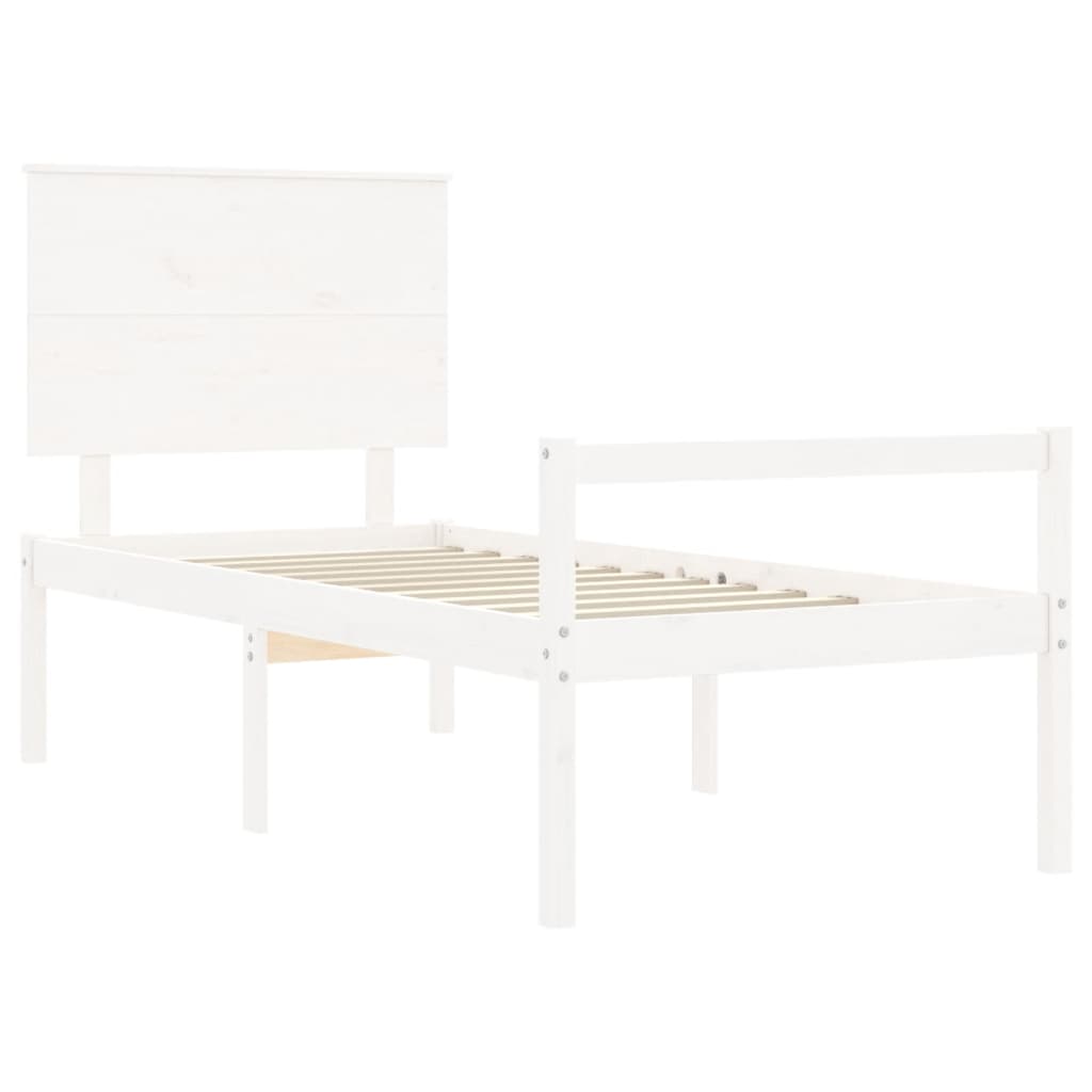 Seniorenbett mit Kopfteil Weiß Massivholz