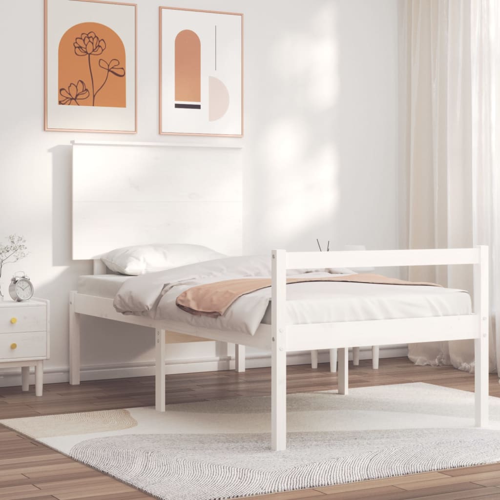 Seniorenbett mit Kopfteil Weiß Massivholz