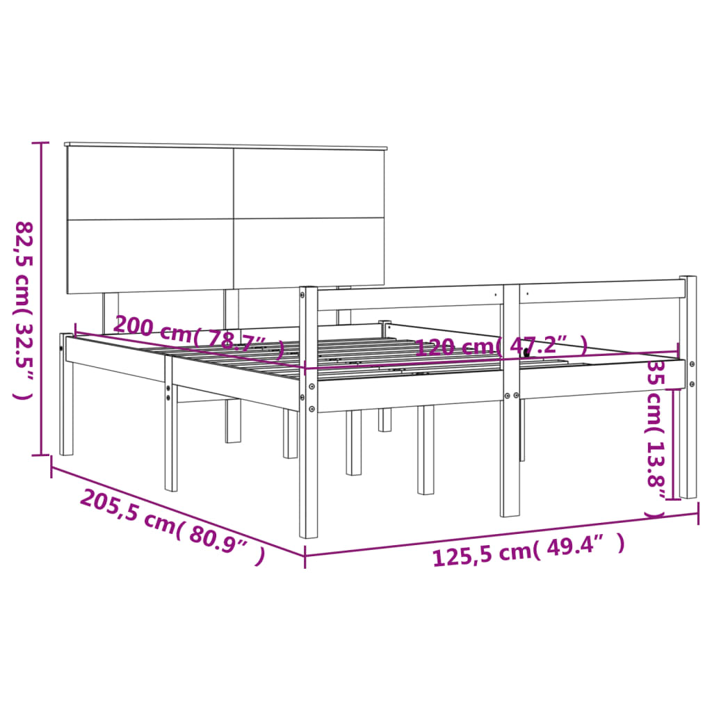 Seniorenbett mit Kopfteil 120x200 cm Weiß Massivholz