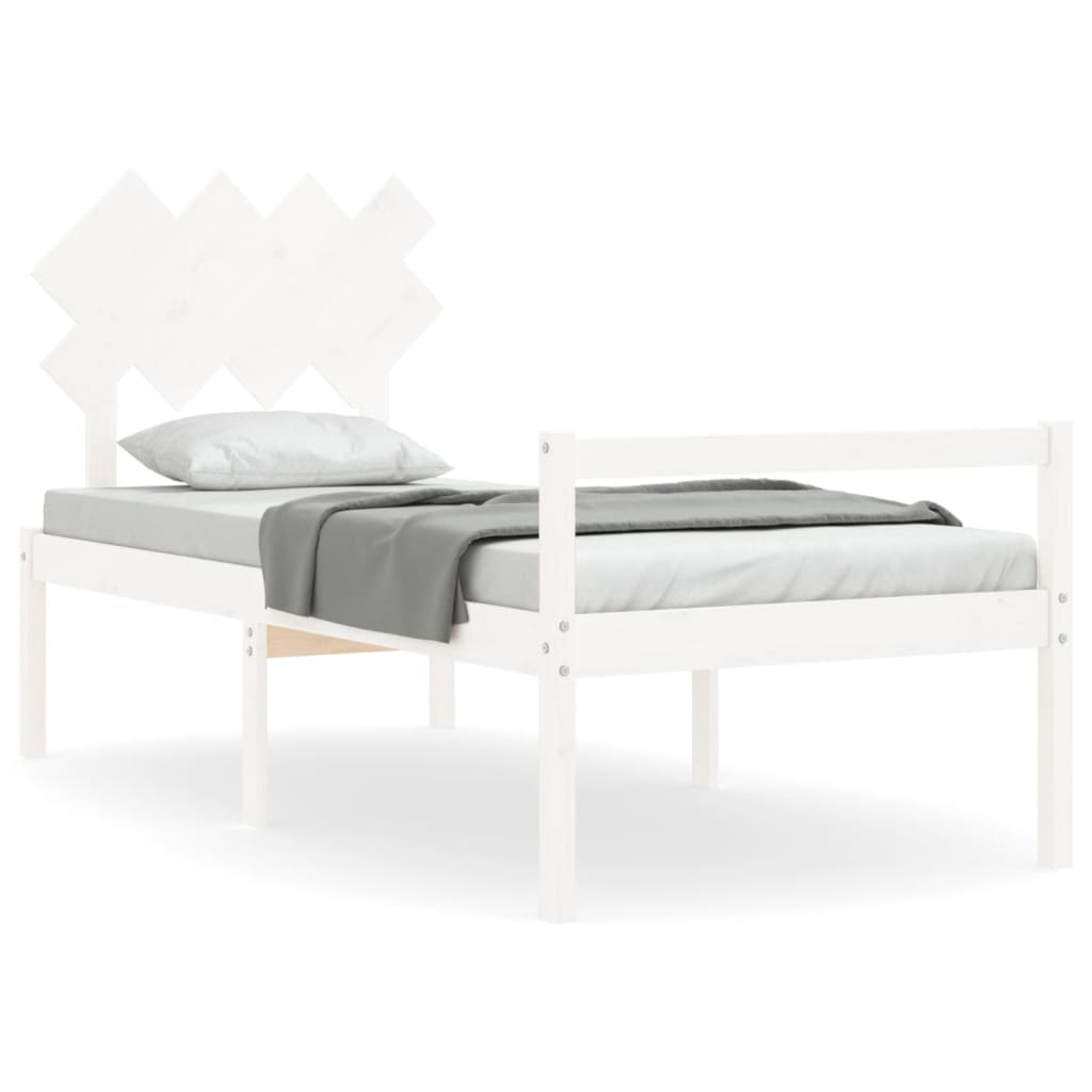 Seniorenbett mit Kopfteil Weiß Massivholz