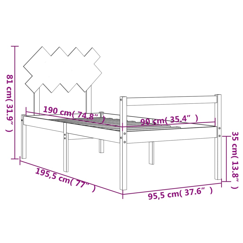 Seniorenbett mit Kopfteil Weiß Massivholz