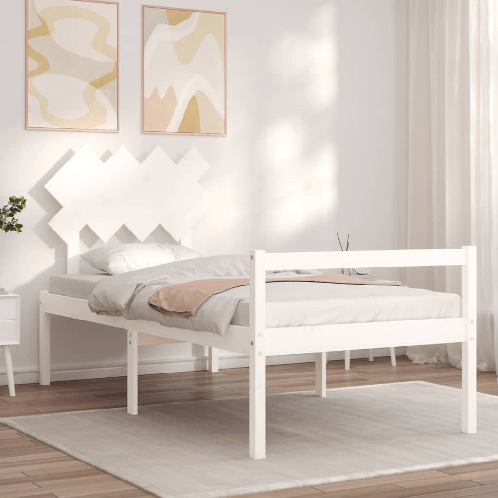 Seniorenbett mit Kopfteil Weiß Massivholz