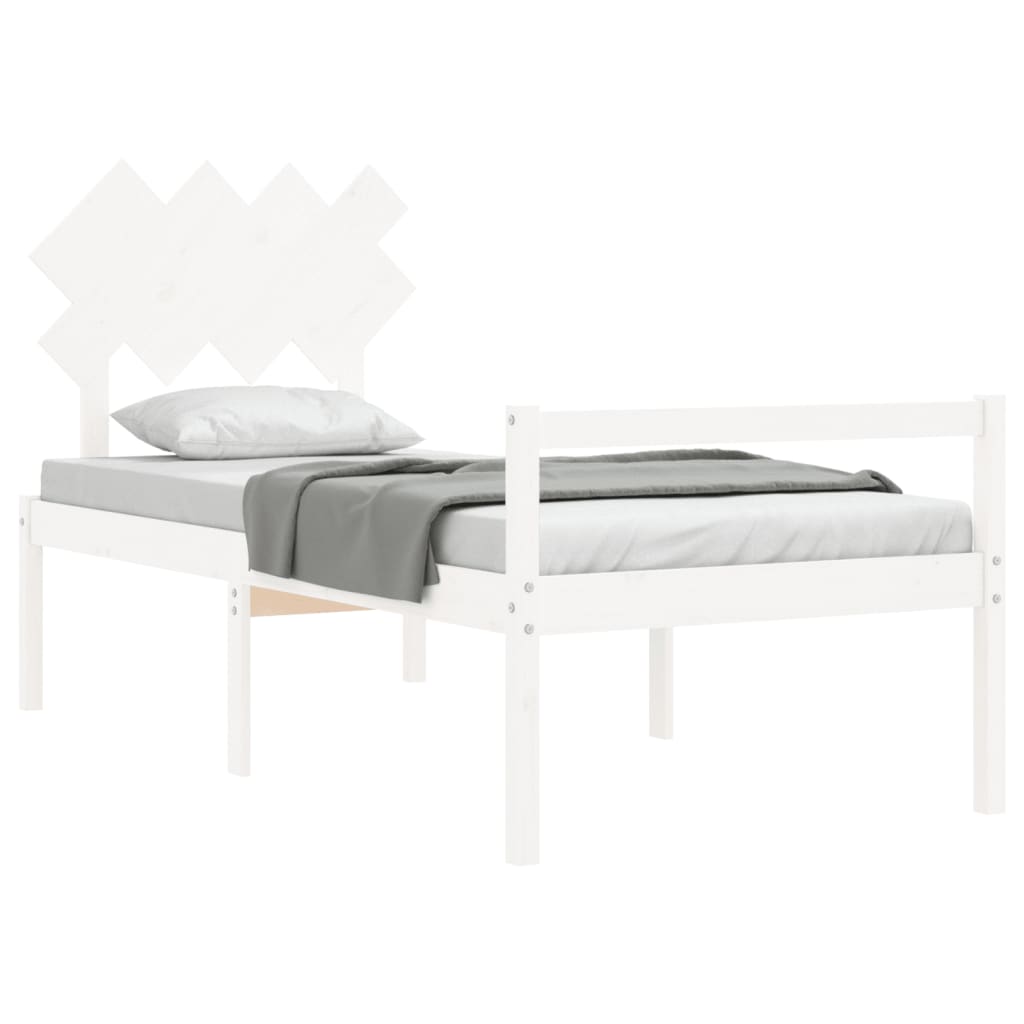 Seniorenbett mit Kopfteil Weiß Massivholz