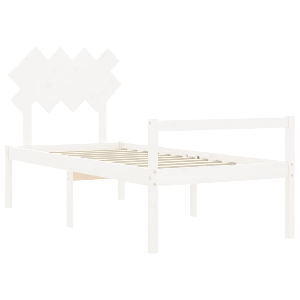 Seniorenbett mit Kopfteil Weiß Massivholz