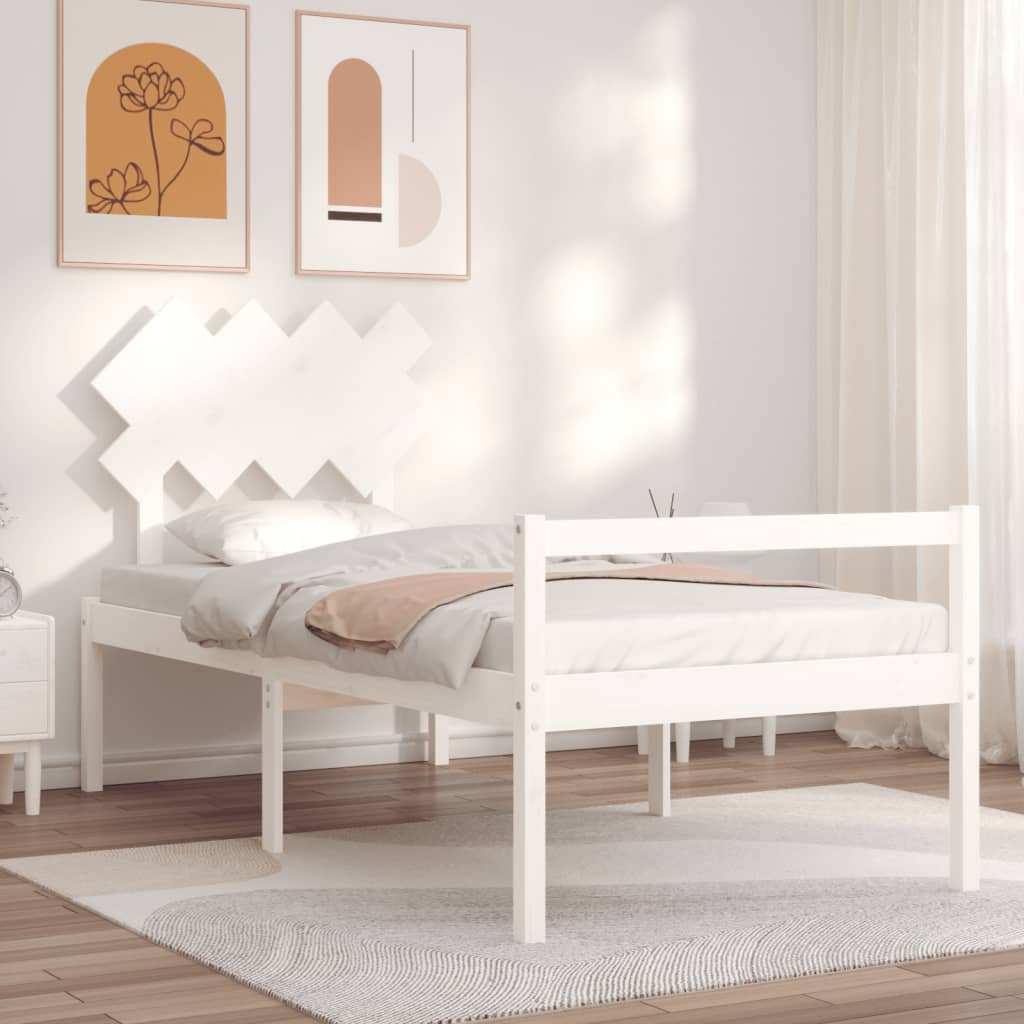 Seniorenbett mit Kopfteil Weiß Massivholz