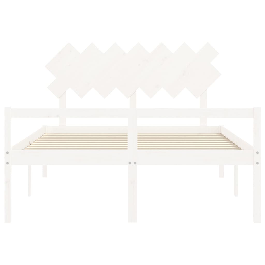 Seniorenbett mit Kopfteil 140x190 cm Weiß Massivholz