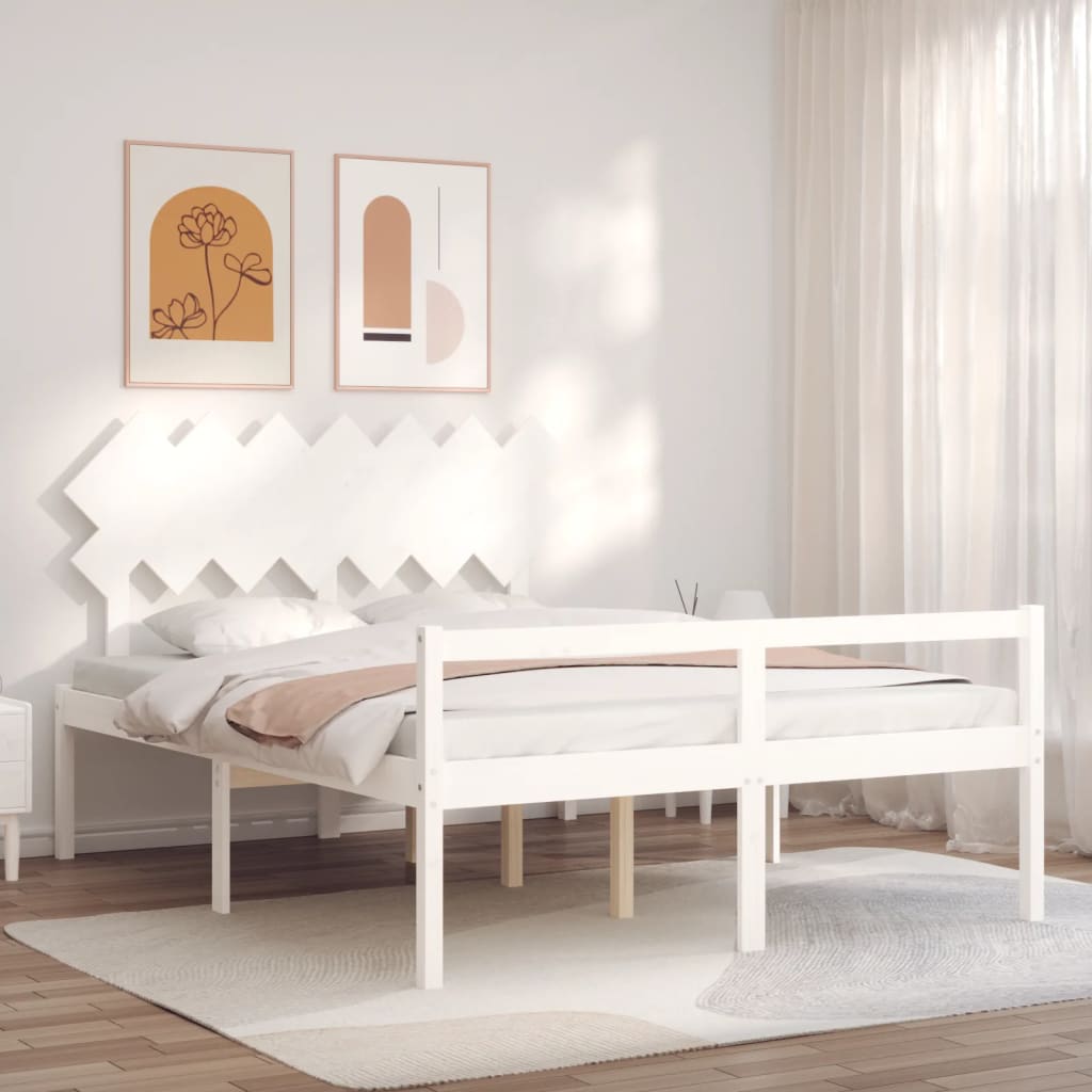 Seniorenbett mit Kopfteil 140x190 cm Weiß Massivholz