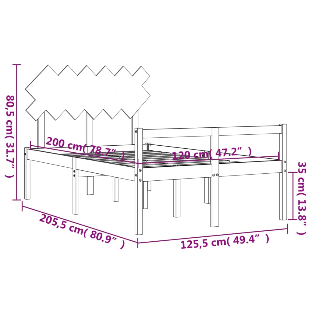 Seniorenbett mit Kopfteil 120x200 cm Weiß Massivholz