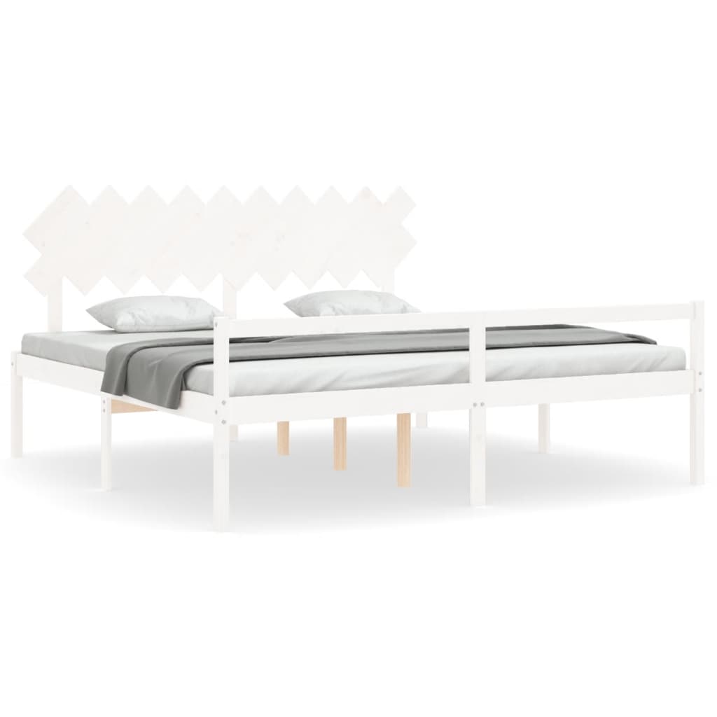 Seniorenbett mit Kopfteil 200x200 cm Weiß Massivholz