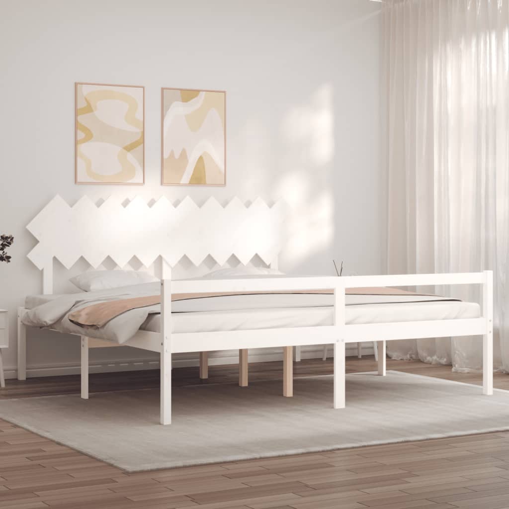 Seniorenbett mit Kopfteil 200x200 cm Weiß Massivholz