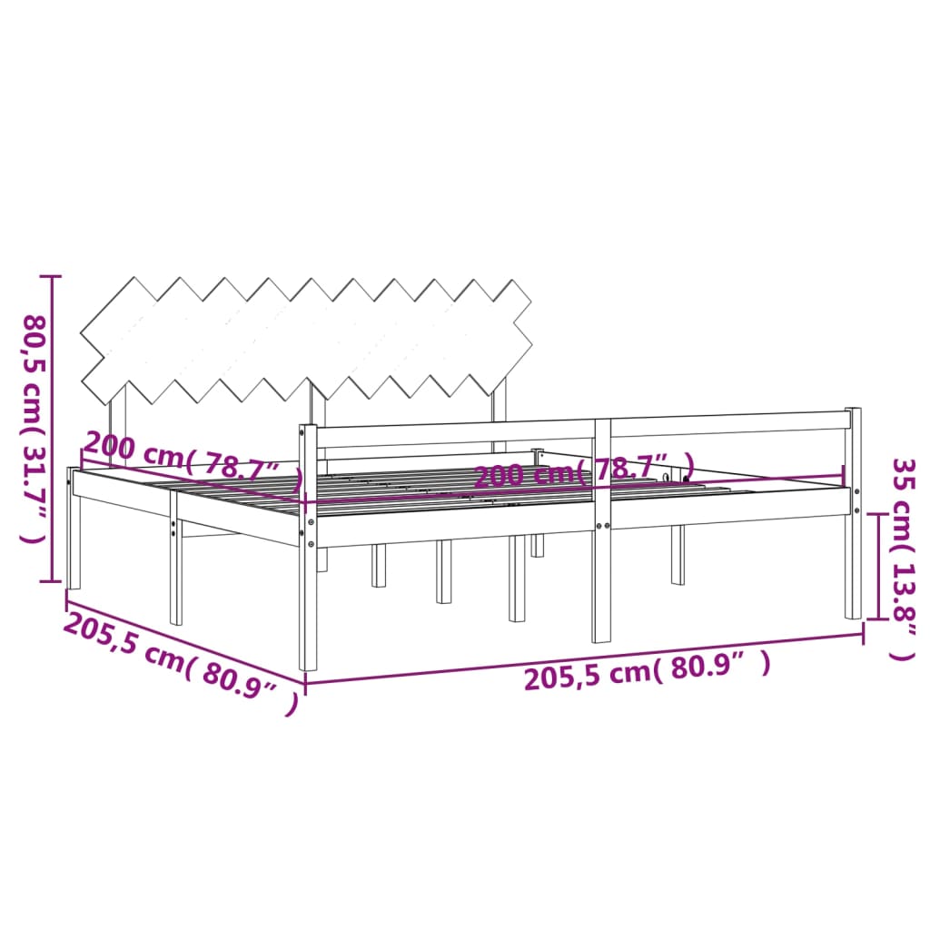 Seniorenbett mit Kopfteil 200x200 cm Weiß Massivholz