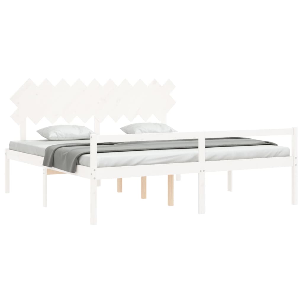 Seniorenbett mit Kopfteil 200x200 cm Weiß Massivholz