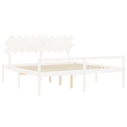Seniorenbett mit Kopfteil 200x200 cm Weiß Massivholz