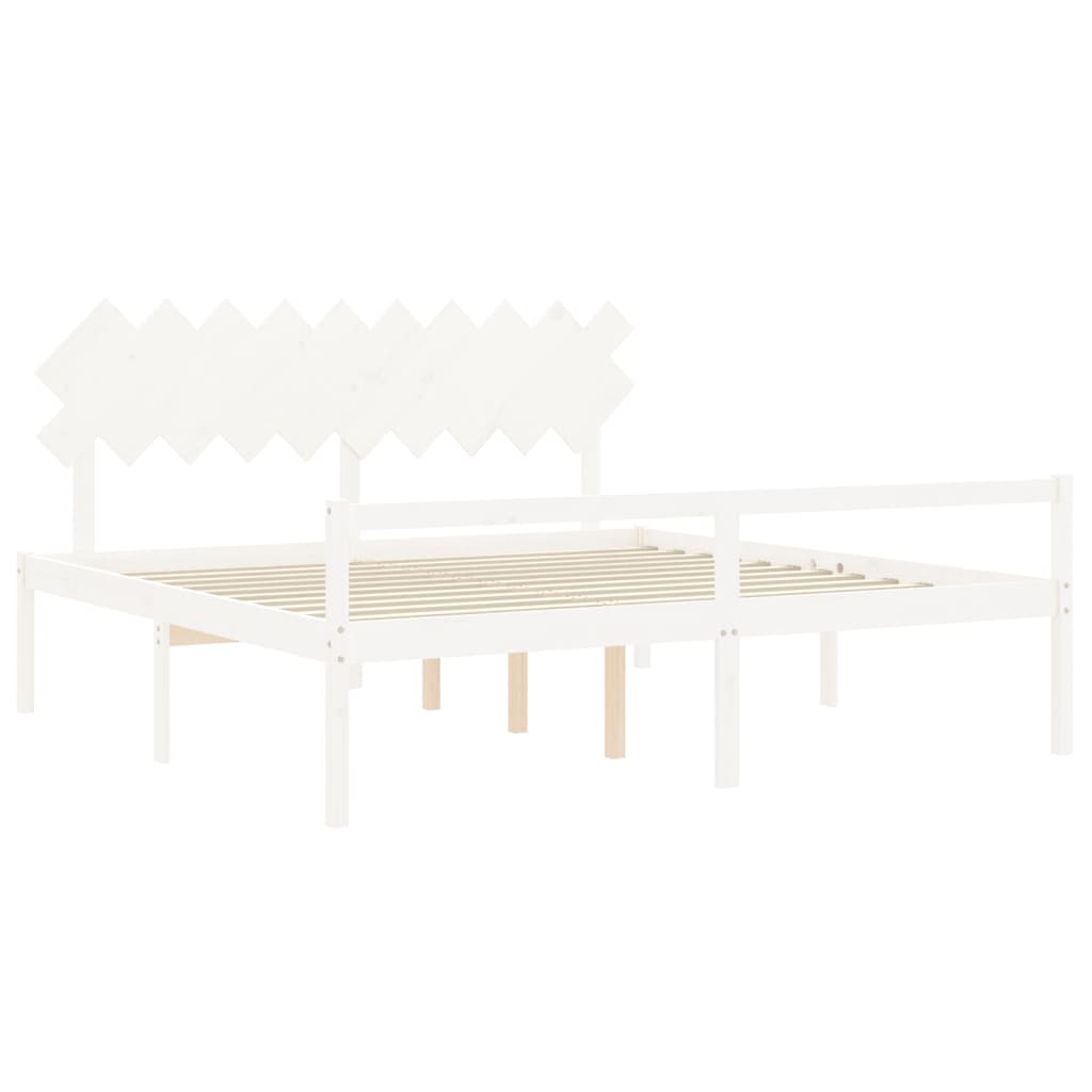 Seniorenbett mit Kopfteil 200x200 cm Weiß Massivholz