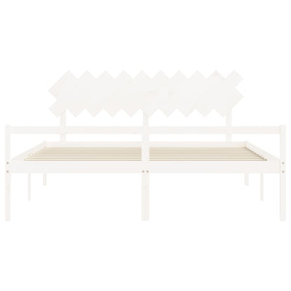 Seniorenbett mit Kopfteil 200x200 cm Weiß Massivholz