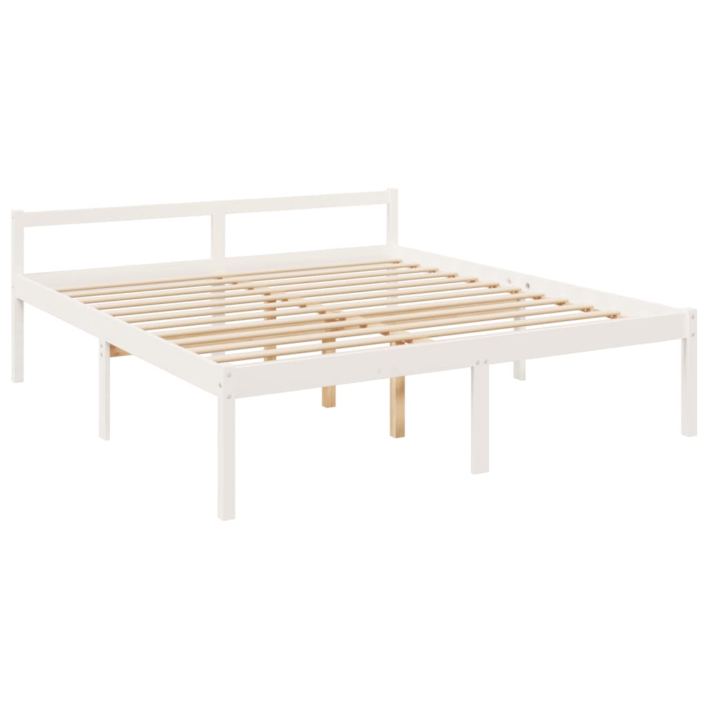 Seniorenbett mit Kopfteil 200x200 cm Weiß Massivholz