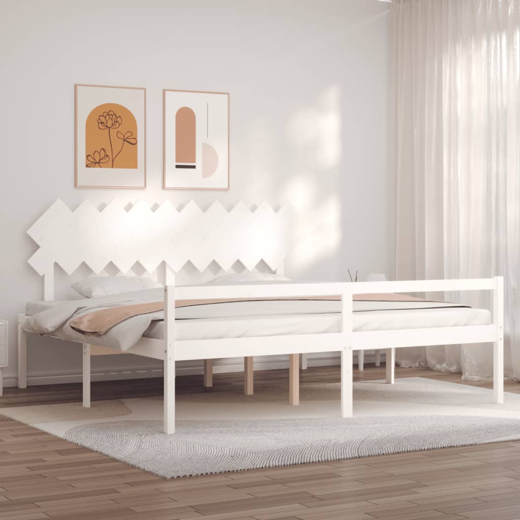 Seniorenbett mit Kopfteil 200x200 cm Weiß Massivholz