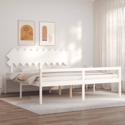 Seniorenbett mit Kopfteil 200x200 cm Weiß Massivholz