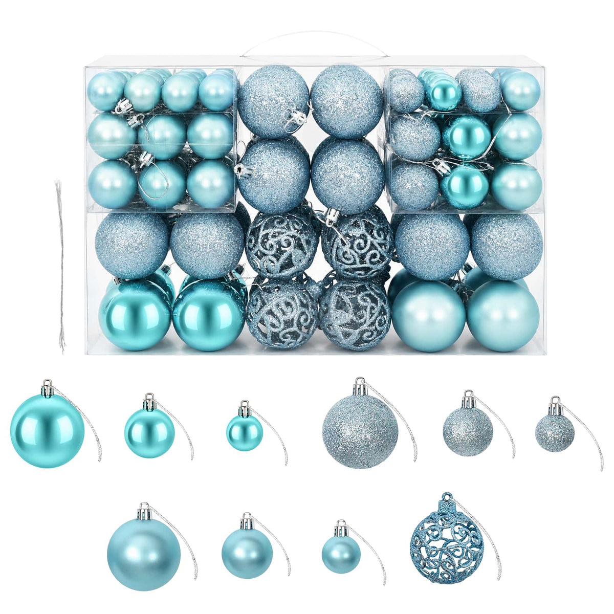 Weihnachtskugeln 100 Stk. Türkis 3 / 4 / 6 cm