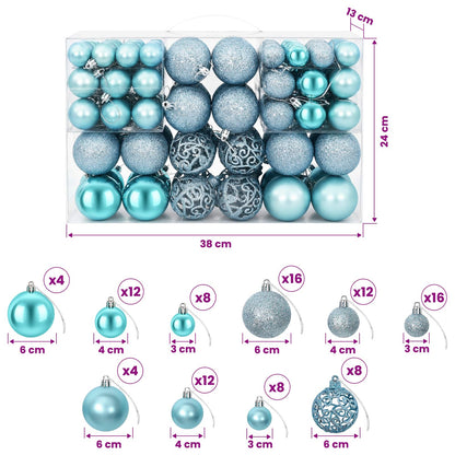 Weihnachtskugeln 100 Stk. Türkis 3 / 4 / 6 cm